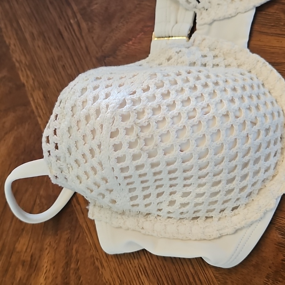 Cream Crochet Lace Bikini Bra Top BNWT 34 DD Boho Bohemian Beach Classic Suit - Picture 4 of 7
